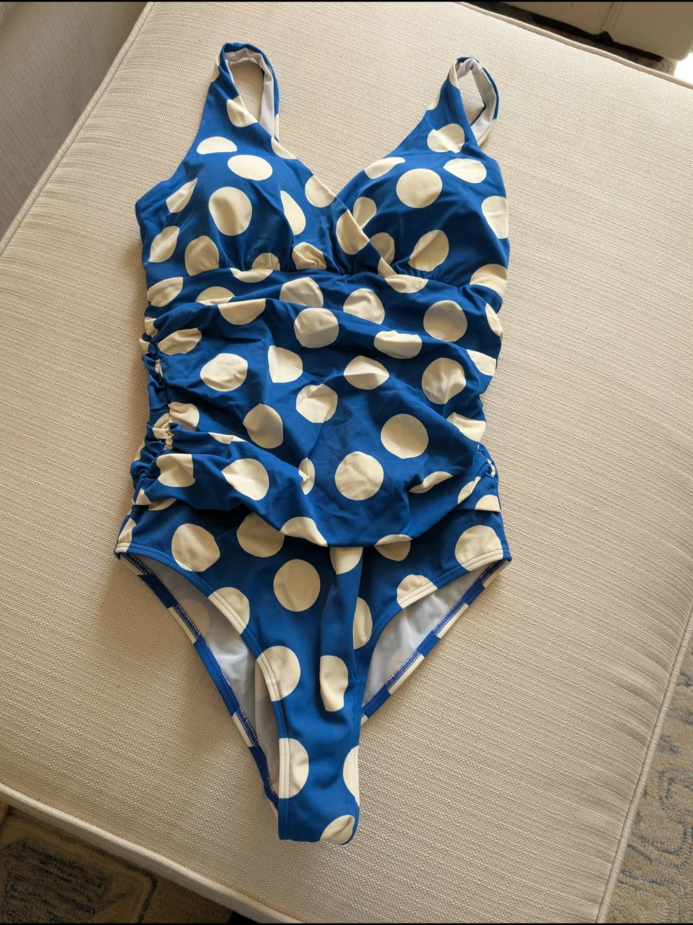 Boden Blue and Cream Polka Dot One-Piece Swimsuit